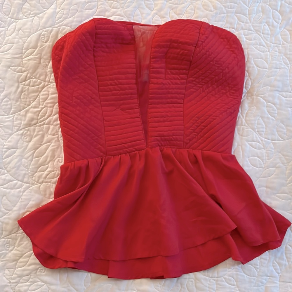 Red peplum strapless top
